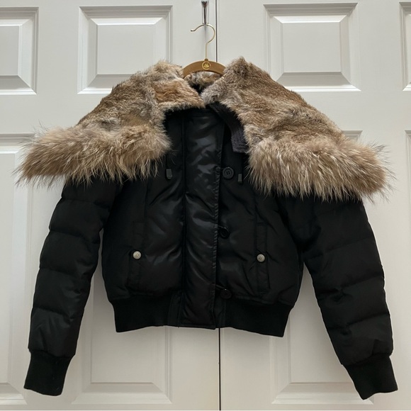 Pajar Down Bomber Jacket Fur Hood Cropped Black Luxury Canada RARE Women's Small - Picture 9 of 16